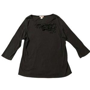 Hampshire Studio Black Blouse Bows Large Minimalist 3/4 Sleeve Soft CuteGoth